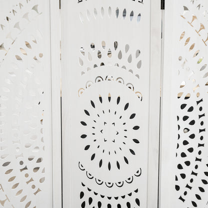 3-Panel Indoor Room Divider, Folding Carved Wooden Separator for Home and Office, 120x170cm, White