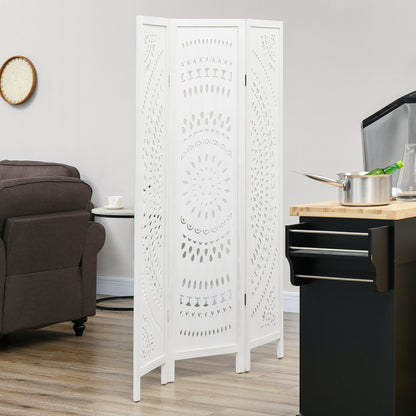 3-Panel Indoor Room Divider, Folding Carved Wooden Separator for Home and Office, 120x170cm, White