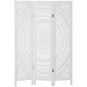 3-Panel Indoor Room Divider, Folding Carved Wooden Separator for Home and Office, 120x170cm, White