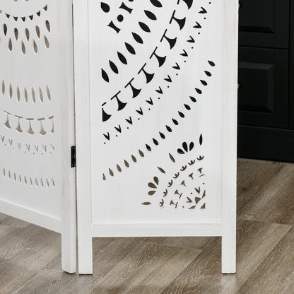 3-Panel Indoor Room Divider, Folding Carved Wooden Separator for Home and Office, 120x170cm, White