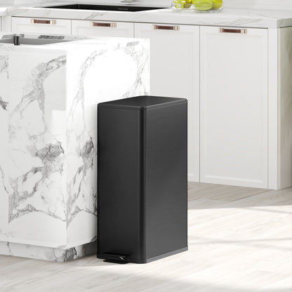 20 L (5.3 gal) Step Trash Can with Soft-Close Lid and Pedal, Includes Removable Inner Bucket — Stainless Steel, Black, 21.5 x 37.2 x 57 cm (8.5 x 14.6 x 22.4 in)