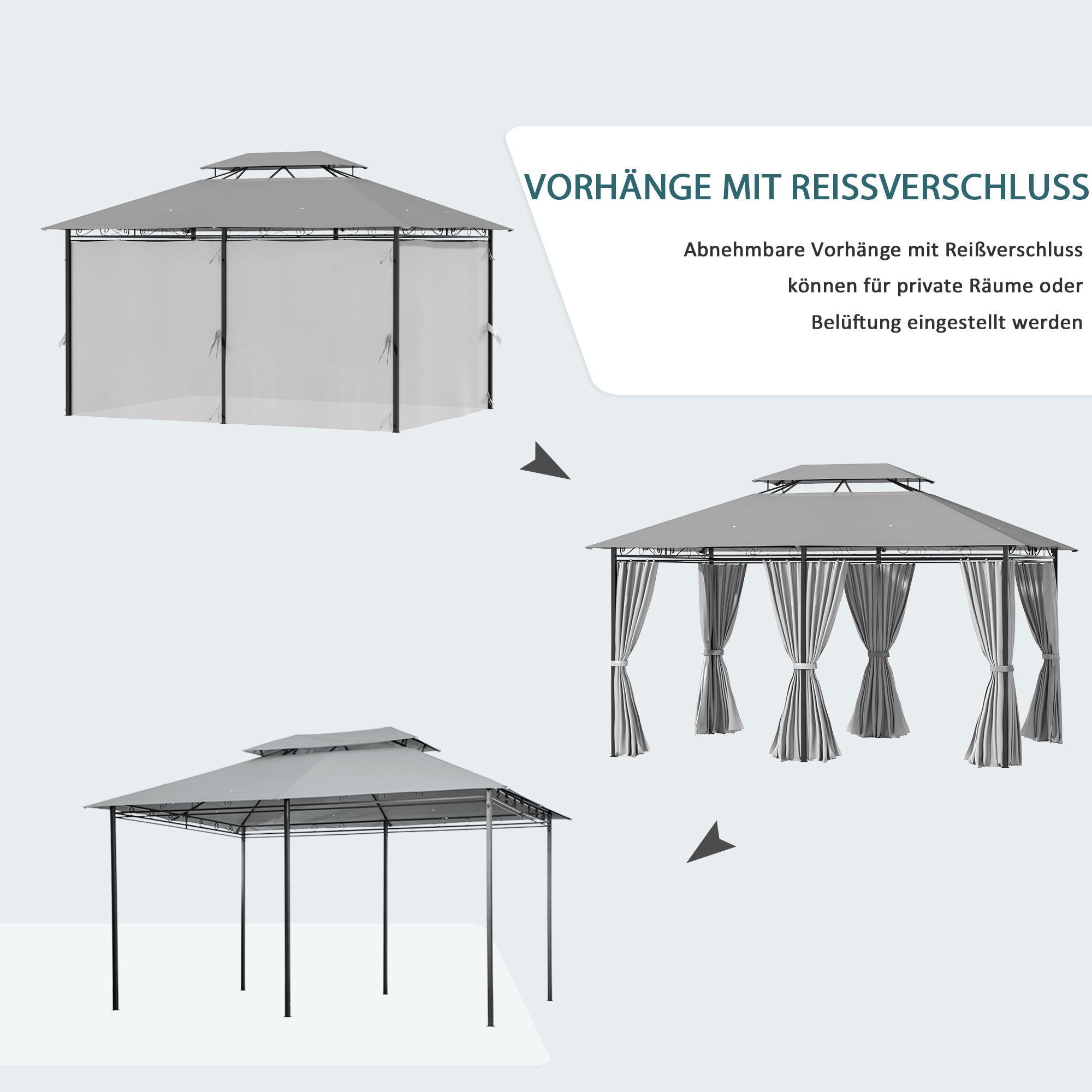 Pavilion 3x4m Garden Gazebo with 6 Sidewalls Party Tent Canopy with Double Roof Dark Grey
