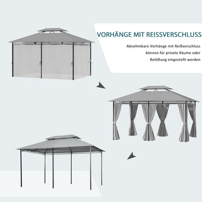 Pavilion 3x4m Garden Gazebo with 6 Sidewalls Party Tent Canopy with Double Roof Dark Grey