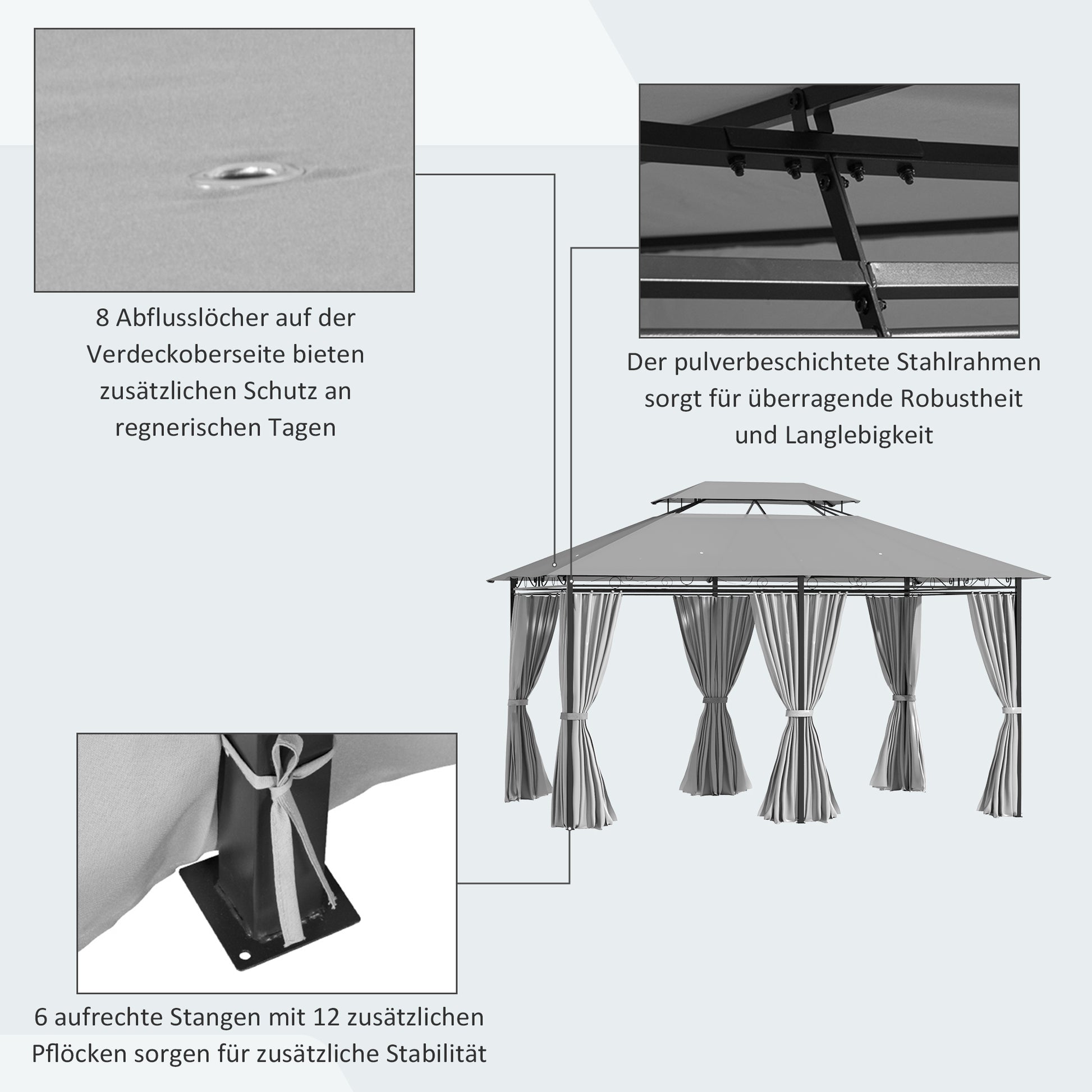 Pavilion 3x4m Garden Gazebo with 6 Sidewalls Party Tent Canopy with Double Roof Dark Grey