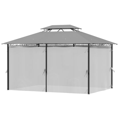 Pavilion 3x4m Garden Gazebo with 6 Sidewalls Party Tent Canopy with Double Roof Dark Grey