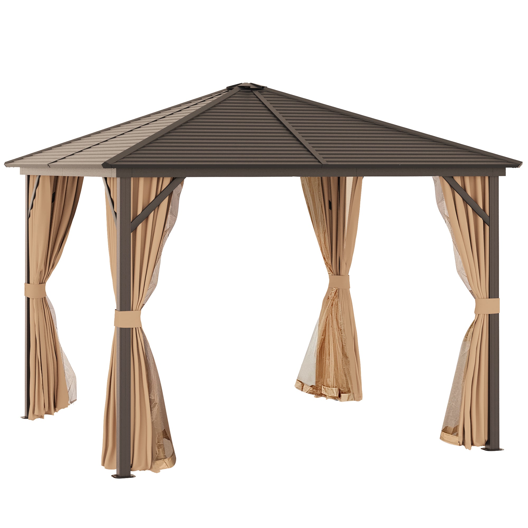 Garden Pavilion Party Tent Hardtop Pavilion Terrace Pavilion 4 x Double Side Walls Lantern Hook Alu + Polyester Bronze + Light Brown approx. 3 x 3 x 2.5 m
