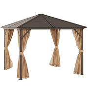 Garden Pavilion Party Tent Hardtop Pavilion Terrace Pavilion 4 x Double Side Walls Lantern Hook Alu + Polyester Bronze + Light Brown approx. 3 x 3 x 2.5 m