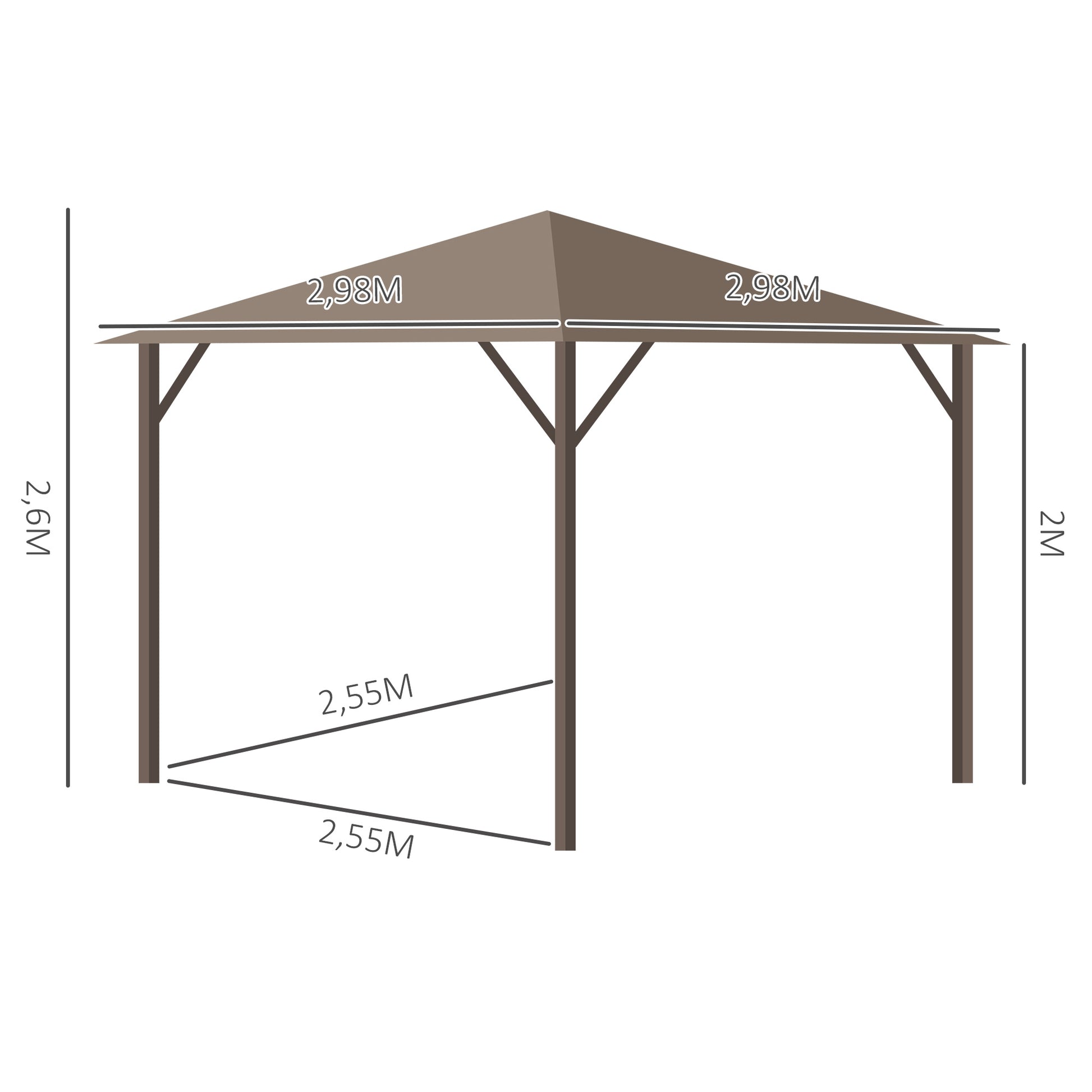Garden Pavilion Party Tent Hardtop Pavilion Terrace Pavilion 4 x Double Side Walls Lantern Hook Alu + Polyester Bronze + Light Brown approx. 3 x 3 x 2.5 m