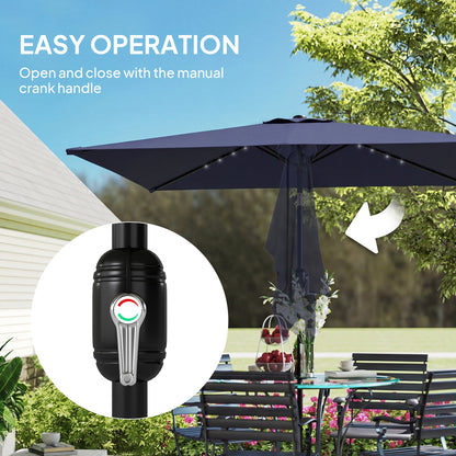 9.5' x 8.2' Outdoor Patio Umbrella – 24 Solar LED Lights, Crank & Tilt Canopy, Metal Pole, Dark Blue