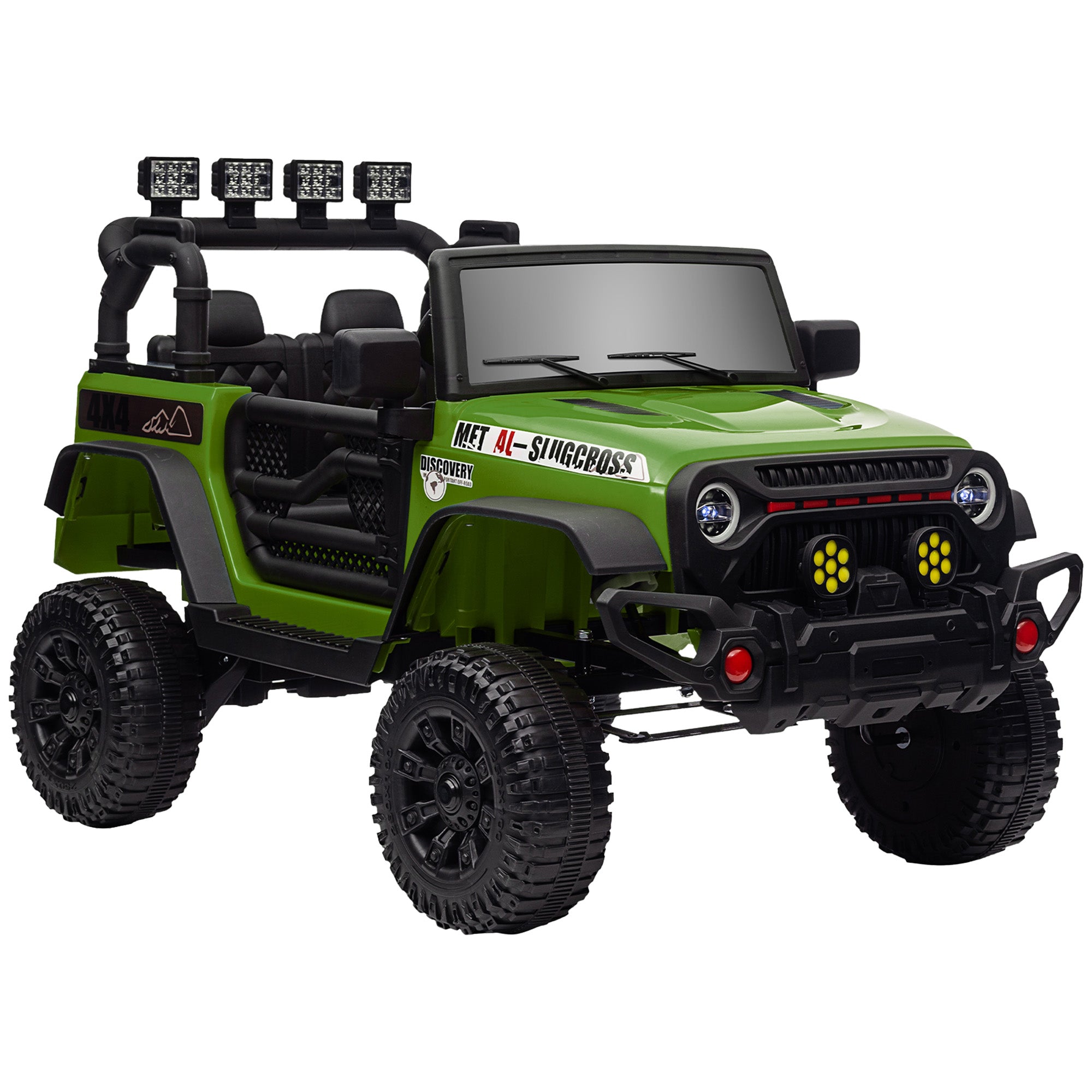 Electric Car for Kids 3+ Years Children's Electric Off-Road Vehicle 12V Battery with Remote Control Shock Absorbing Wheels Bluetooth LED Headlights Horn Music Green