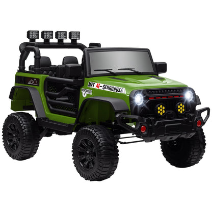 Electric Car for Kids 3+ Years Children's Electric Off-Road Vehicle 12V Battery with Remote Control Shock Absorbing Wheels Bluetooth LED Headlights Horn Music Green