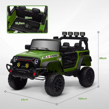Electric Car for Kids 3+ Years Children's Electric Off-Road Vehicle 12V Battery with Remote Control Shock Absorbing Wheels Bluetooth LED Headlights Horn Music Green