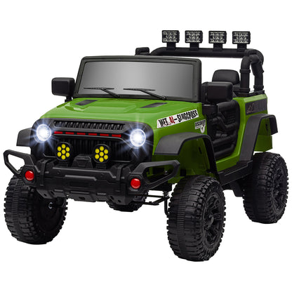 Electric Car for Kids 3+ Years Children's Electric Off-Road Vehicle 12V Battery with Remote Control Shock Absorbing Wheels Bluetooth LED Headlights Horn Music Green
