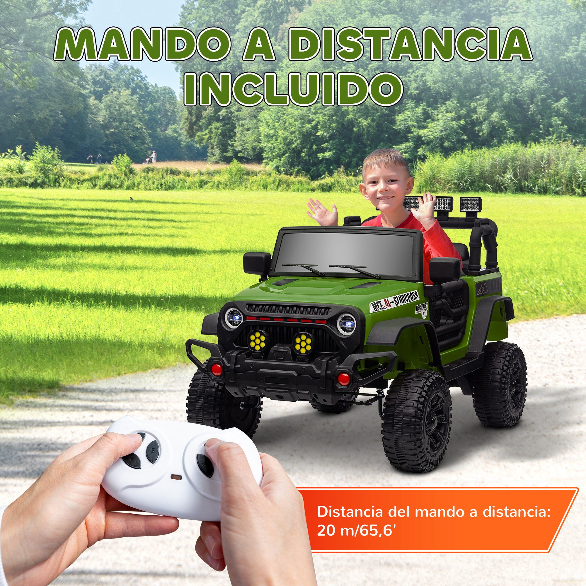 Electric Car for Kids 3+ Years Children's Electric Off-Road Vehicle 12V Battery with Remote Control Shock Absorbing Wheels Bluetooth LED Headlights Horn Music Green