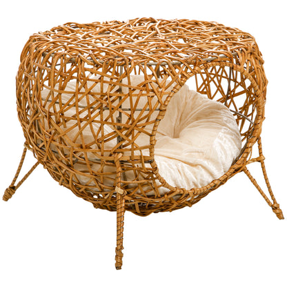 Rattan Cat House Basket with Thick Cushion Ø 40 x 32 cm Light Brown