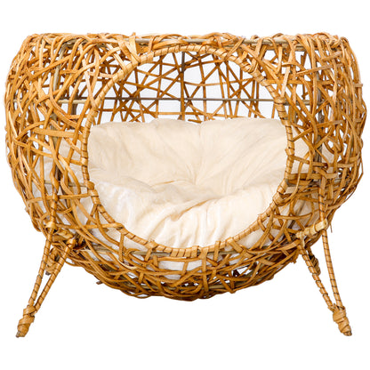 Rattan Cat House Basket with Thick Cushion Ø 40 x 32 cm Light Brown