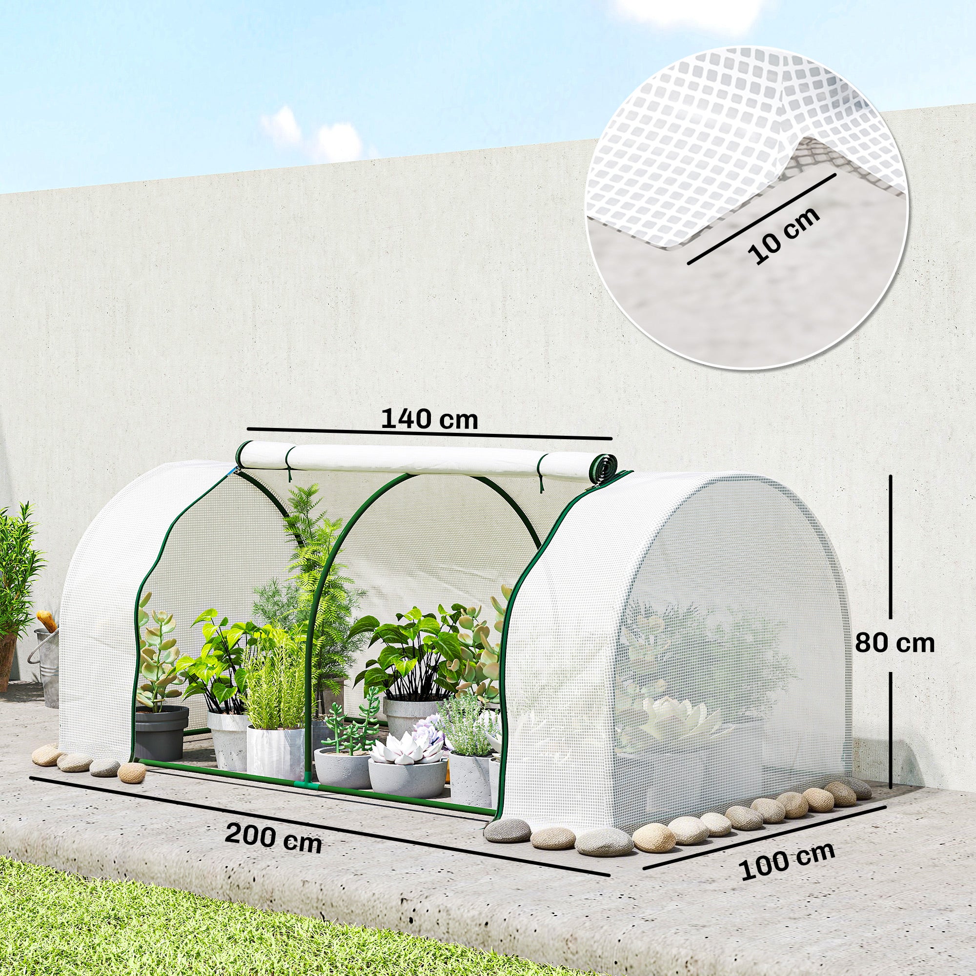 PE Reinforced Film Greenhouse, Winter-Resistant Steel Tunnel for Balcony & Garden, Tomato Greenhouse 78.7 x 39.4 x 31.5 in (200 x 100 x 80 cm) — White