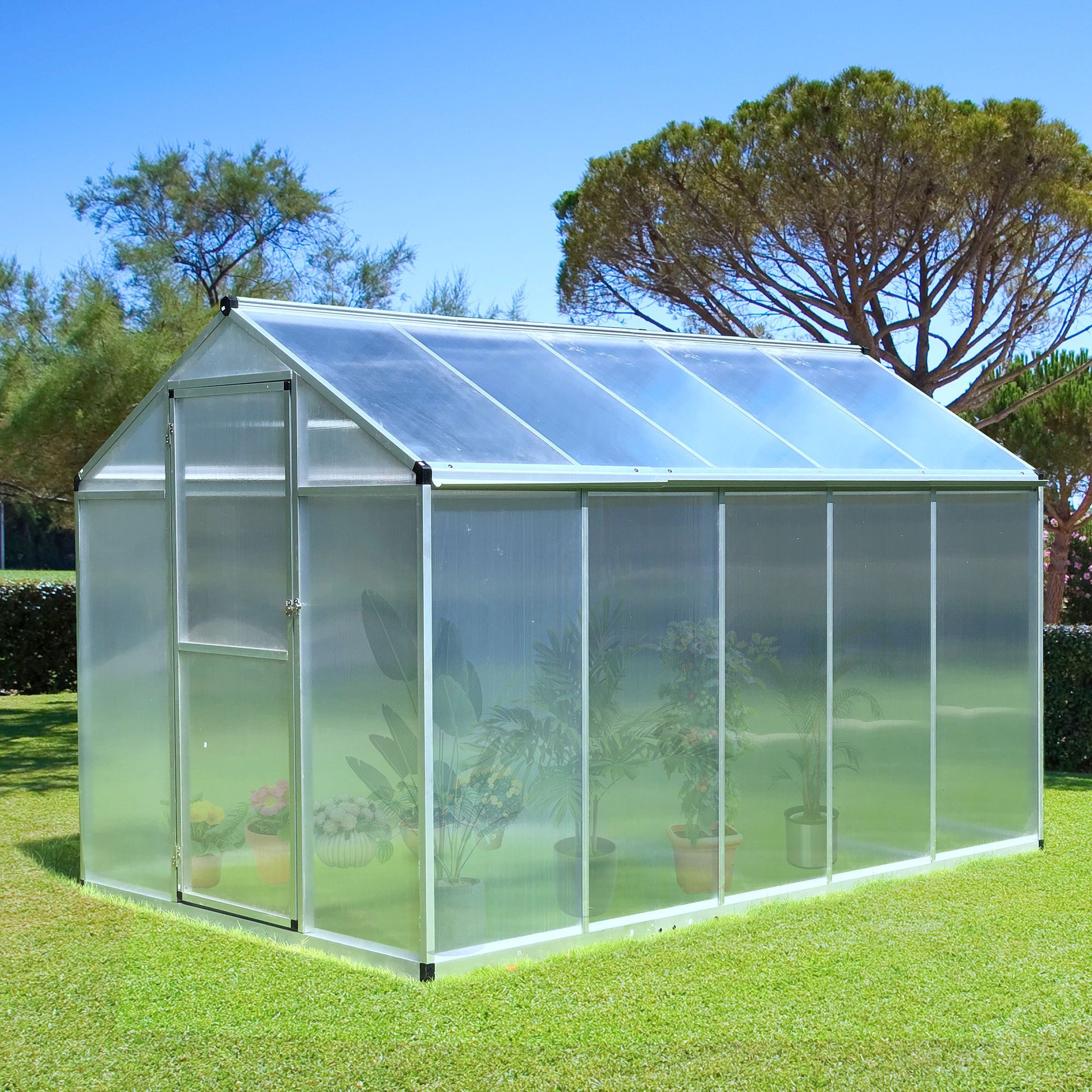 Garden Greenhouse 3 x 2 m Aluminum Polycarbonate 5.5m² Foundation Ventilation Window Latch Door
