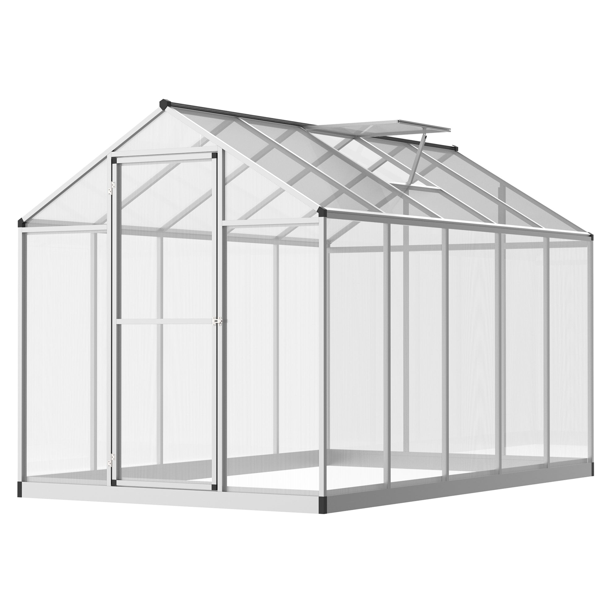 Garden Greenhouse 3 x 2 m Aluminum Polycarbonate 5.5m² Foundation Ventilation Window Latch Door