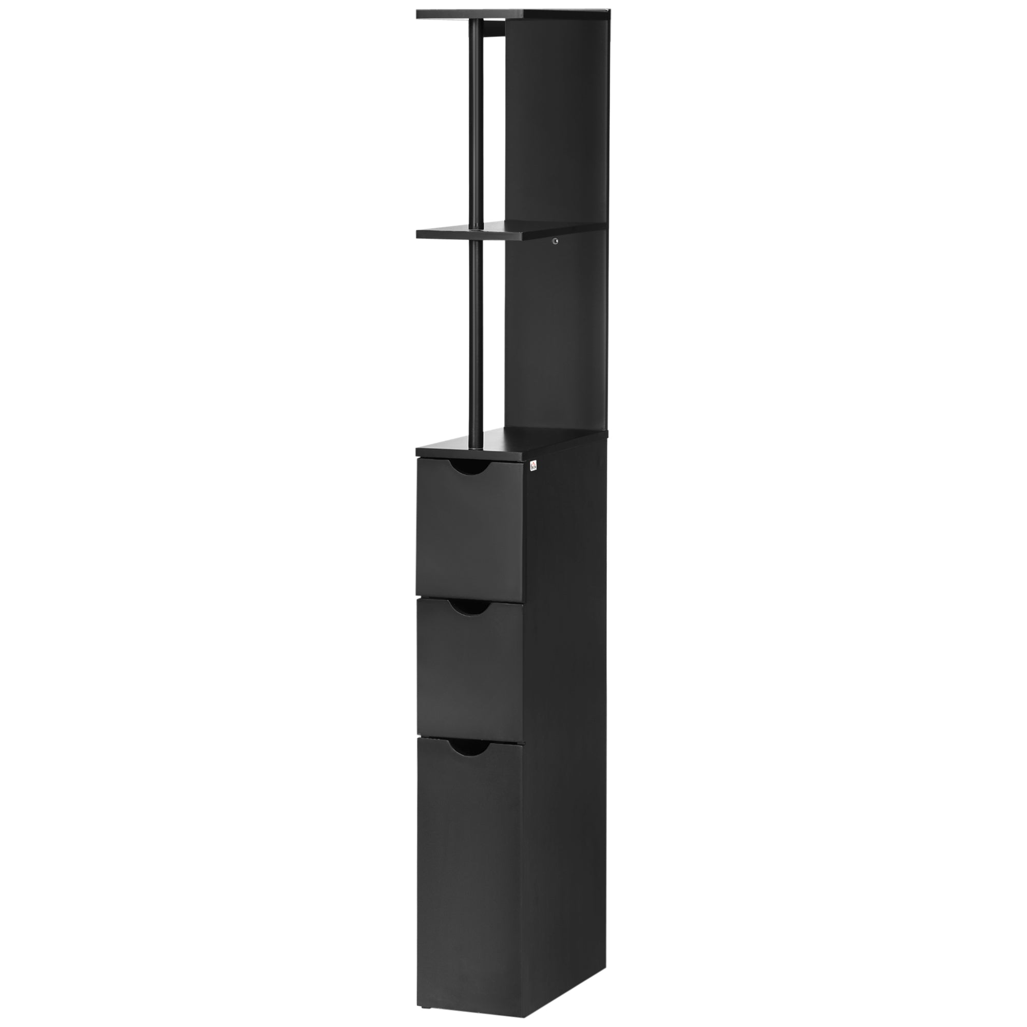 Bathroom Cabinet, space-saving wooden bathroom cabinet with shelves and drawers, 15x33x136 cm, Black