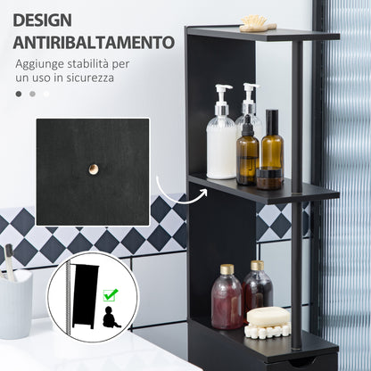 Bathroom Cabinet, space-saving wooden bathroom cabinet with shelves and drawers, 15x33x136 cm, Black