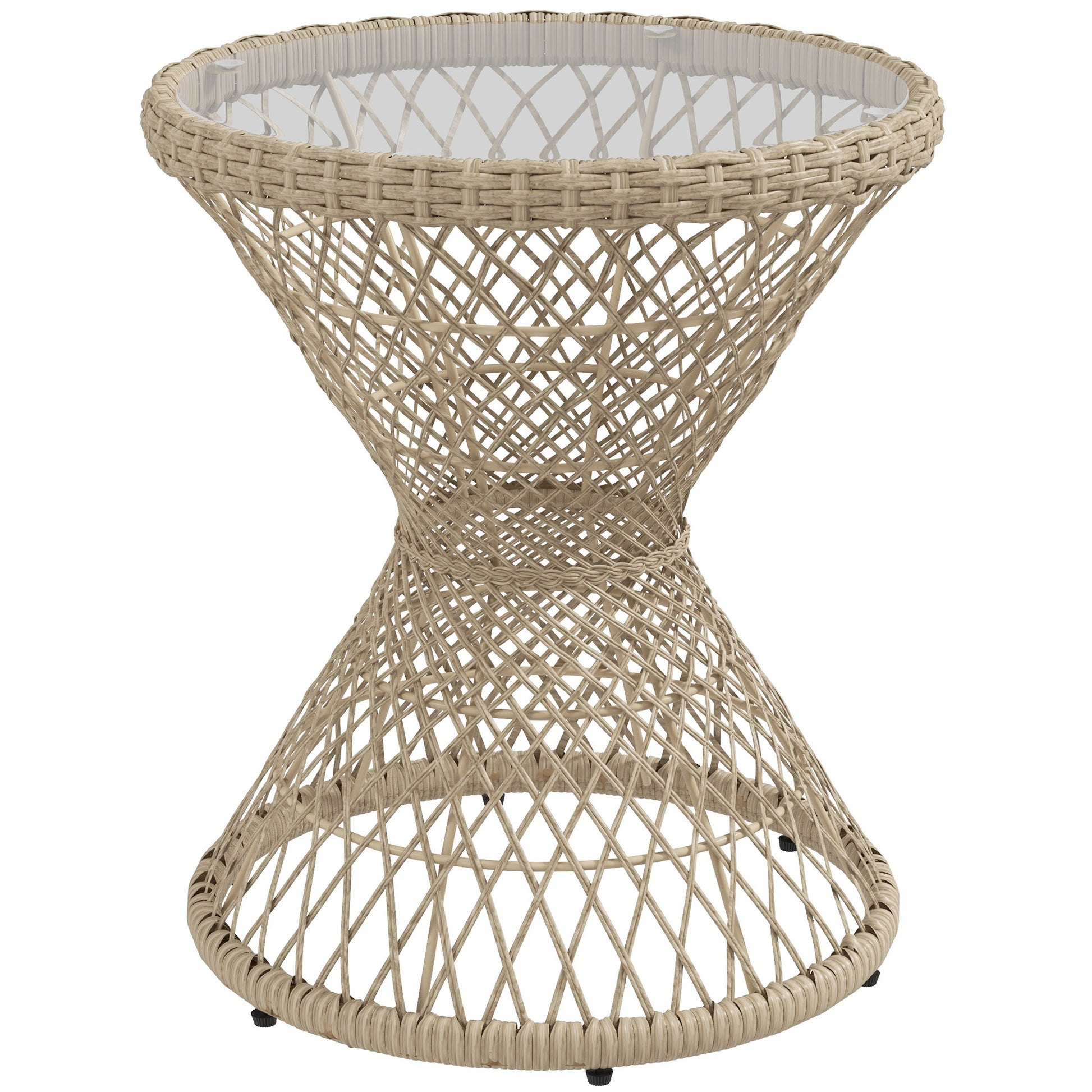 Rattan Side Table Garden Table, 45 x 45 cm Coffee Table with UV Protection, Balcony Table with Safety Glass Tabletop, Boho Design Coffee Table, Brown