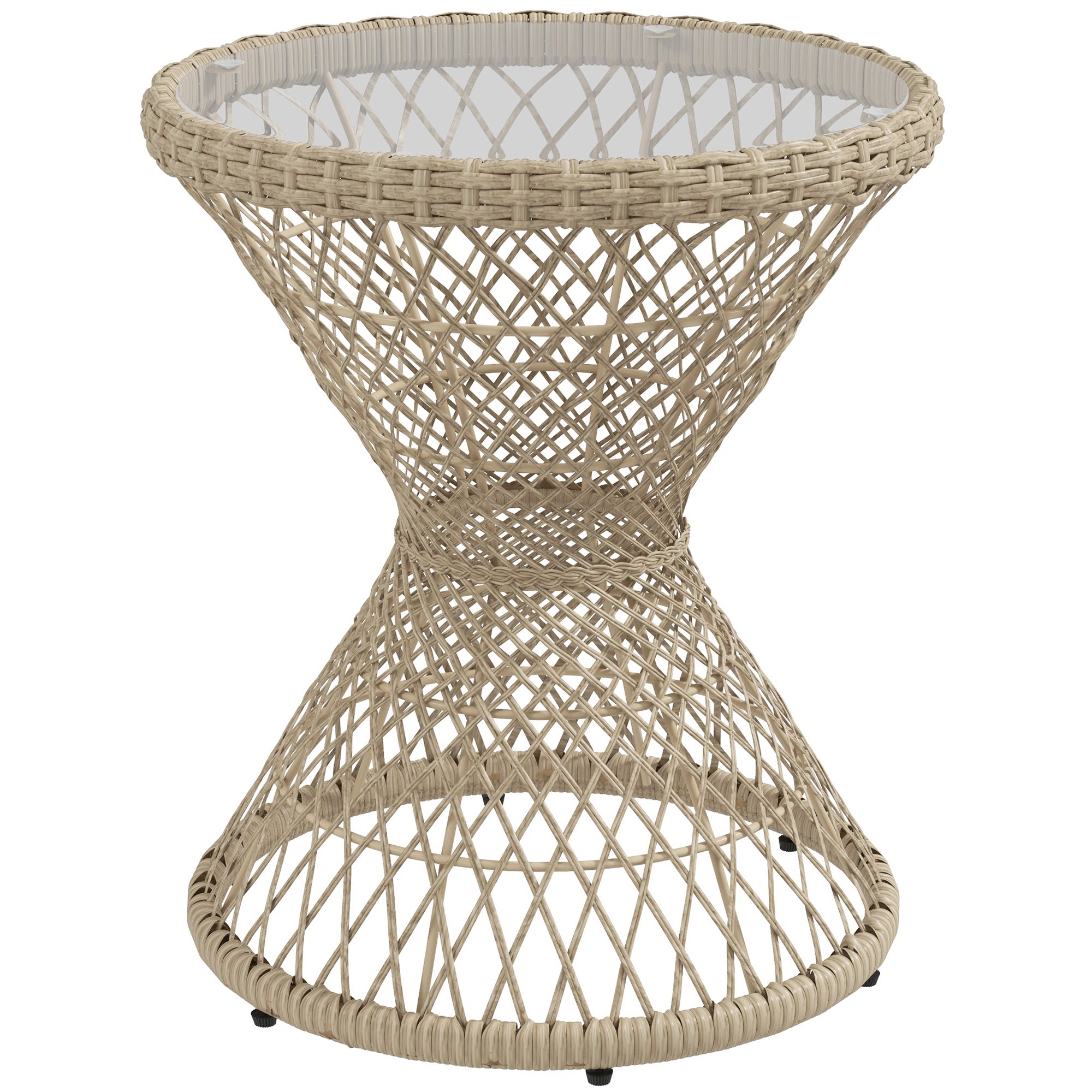 Rattan Side Table Garden Table, 45 x 45 cm Coffee Table with UV Protection, Balcony Table with Safety Glass Tabletop, Boho Design Coffee Table, Brown