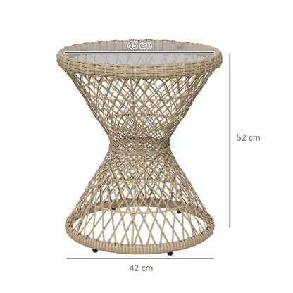 Rattan Side Table Garden Table, 45 x 45 cm Coffee Table with UV Protection, Balcony Table with Safety Glass Tabletop, Boho Design Coffee Table, Brown