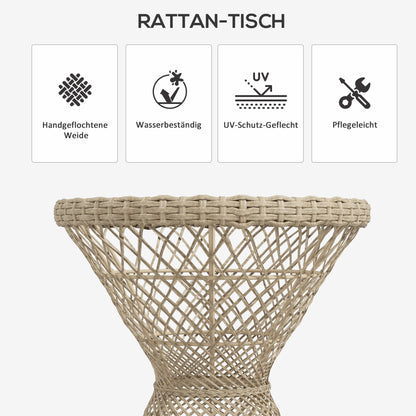 Rattan Side Table Garden Table, 45 x 45 cm Coffee Table with UV Protection, Balcony Table with Safety Glass Tabletop, Boho Design Coffee Table, Brown