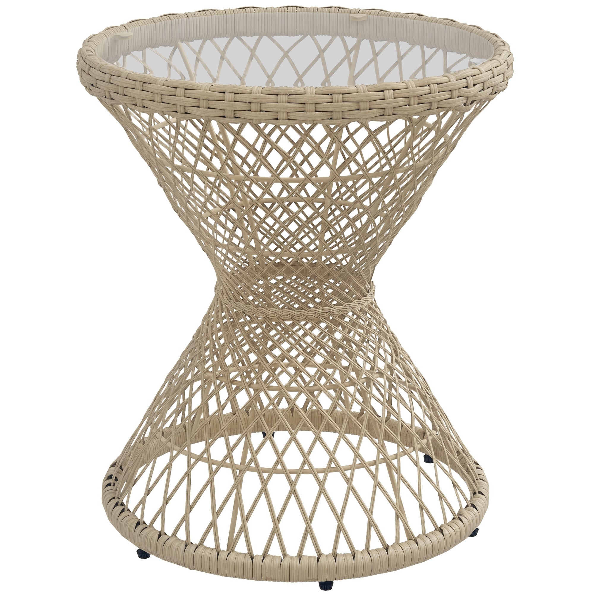 Rattan Side Table Garden Table, 45 x 45 cm Coffee Table with UV Protection, Balcony Table with Safety Glass Tabletop, Boho Design Coffee Table, Brown