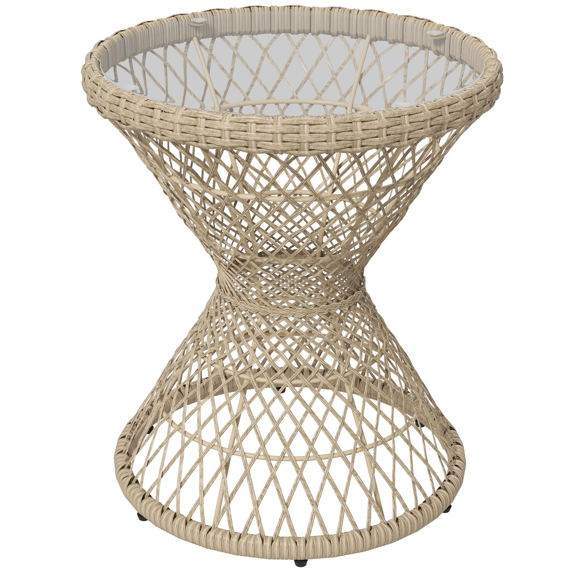 Rattan Side Table Garden Table, 45 x 45 cm Coffee Table with UV Protection, Balcony Table with Safety Glass Tabletop, Boho Design Coffee Table, Brown