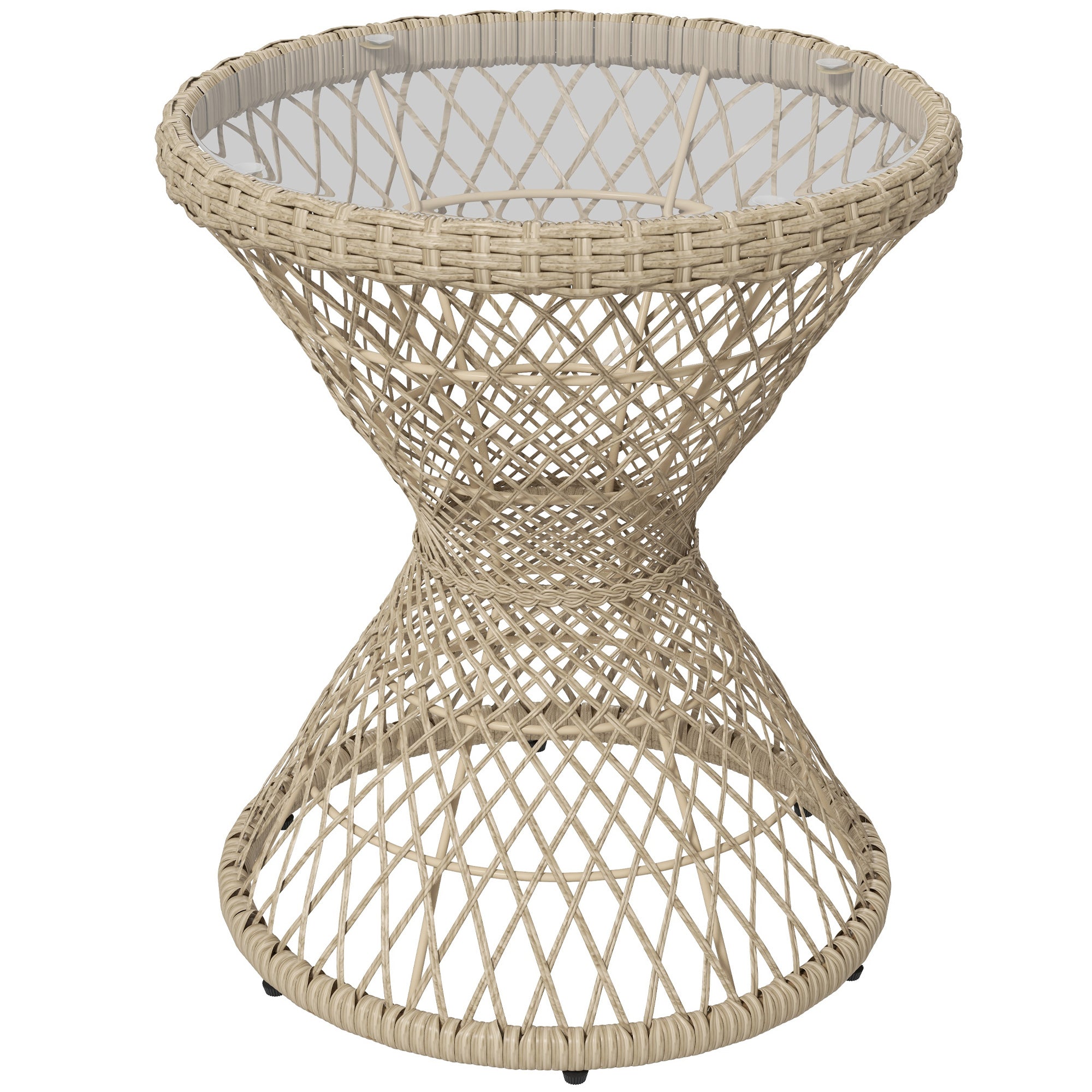 Rattan Side Table Garden Table, 45 x 45 cm Coffee Table with UV Protection, Balcony Table with Safety Glass Tabletop, Boho Design Coffee Table, Brown