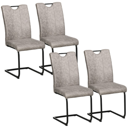 Set of 4 dining chairs with microfiber upholstery, steel sled legs, and handle kitchen chair with gray backrest
