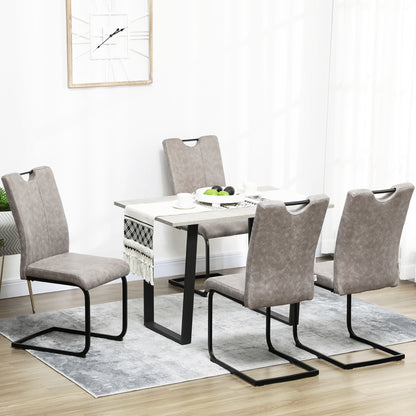 Set of 4 dining chairs with microfiber upholstery, steel sled legs, and handle kitchen chair with gray backrest