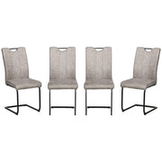 Set of 4 dining chairs with microfiber upholstery, steel sled legs, and handle kitchen chair with gray backrest