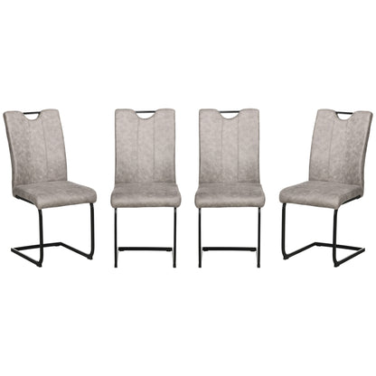 Set of 4 dining chairs with microfiber upholstery, steel sled legs, and handle kitchen chair with gray backrest