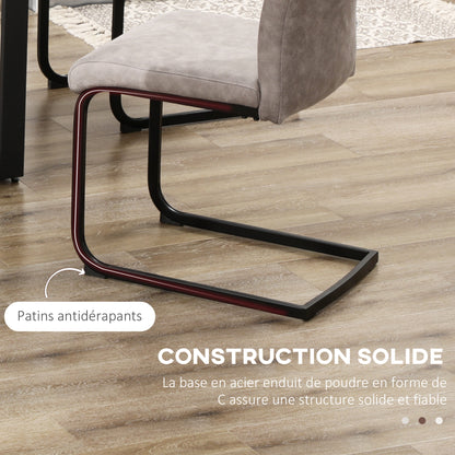 Set of 4 dining chairs with microfiber upholstery, steel sled legs, and handle kitchen chair with gray backrest