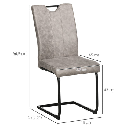 Set of 4 dining chairs with microfiber upholstery, steel sled legs, and handle kitchen chair with gray backrest
