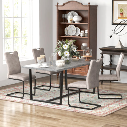 Set of 4 dining chairs with microfiber upholstery, steel sled legs, and handle kitchen chair with gray backrest