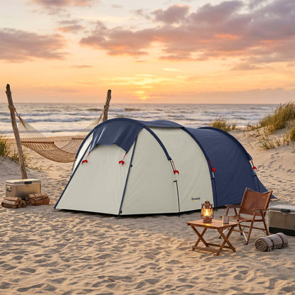 4-Person Tunnel Tent — Separate Living & Sleeping Areas, 3000mm Waterproof, Carry Bag — Navy & Cream