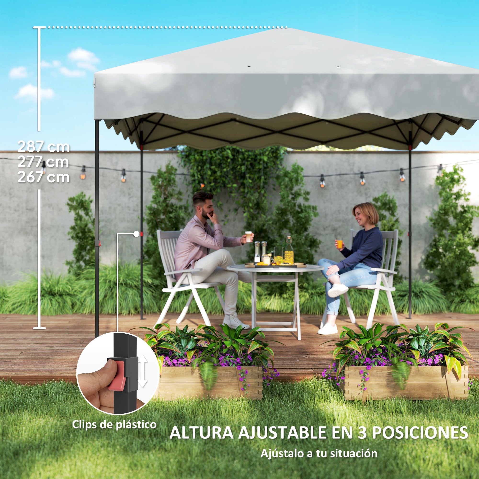 Pop-up Foldable Gazebo 3x3 m Foldable Canopy with UV 50+ Protection Adjustable Height Sandbag and Wheeled Bag for Camping Parties White