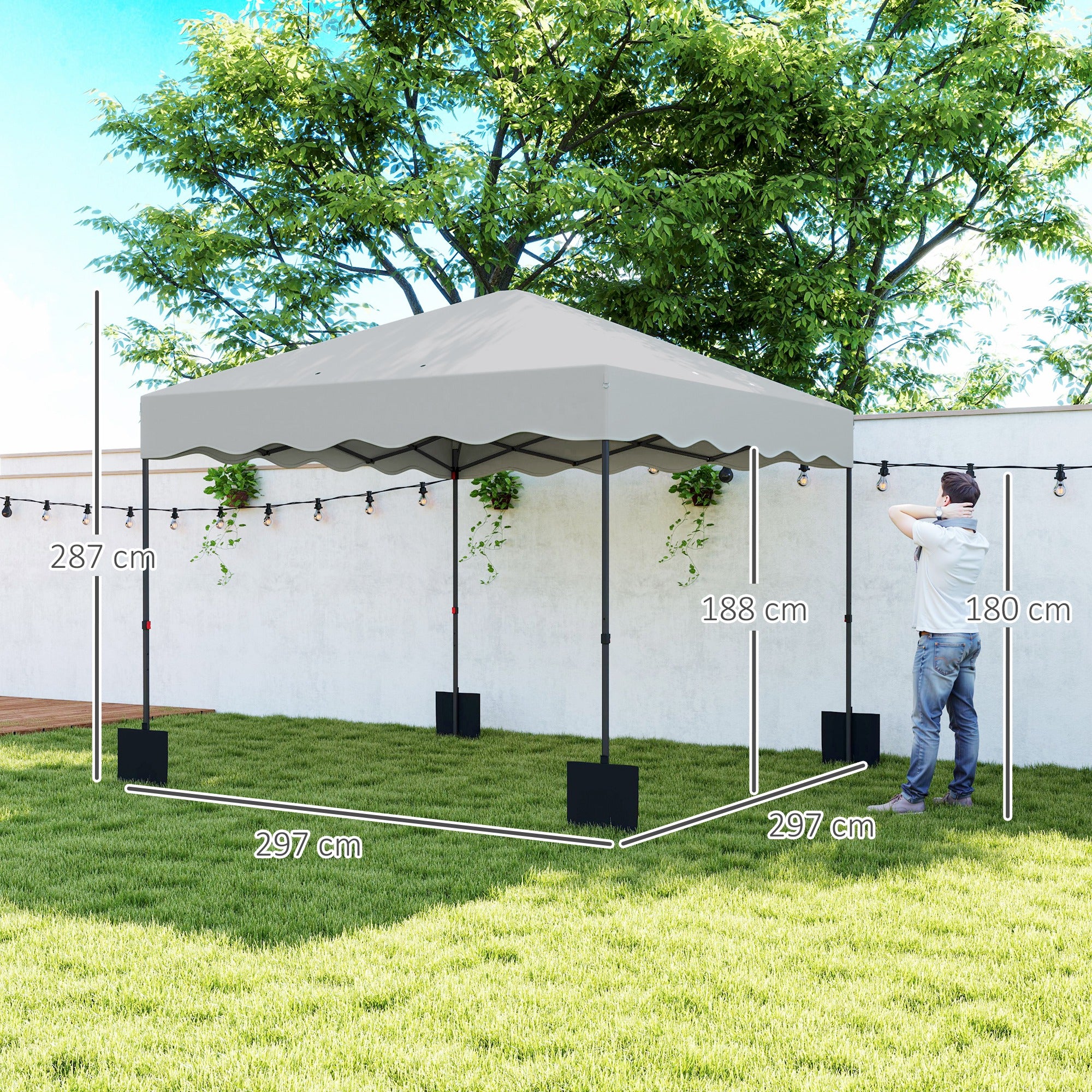 Pop-up Foldable Gazebo 3x3 m Foldable Canopy with UV 50+ Protection Adjustable Height Sandbag and Wheeled Bag for Camping Parties White
