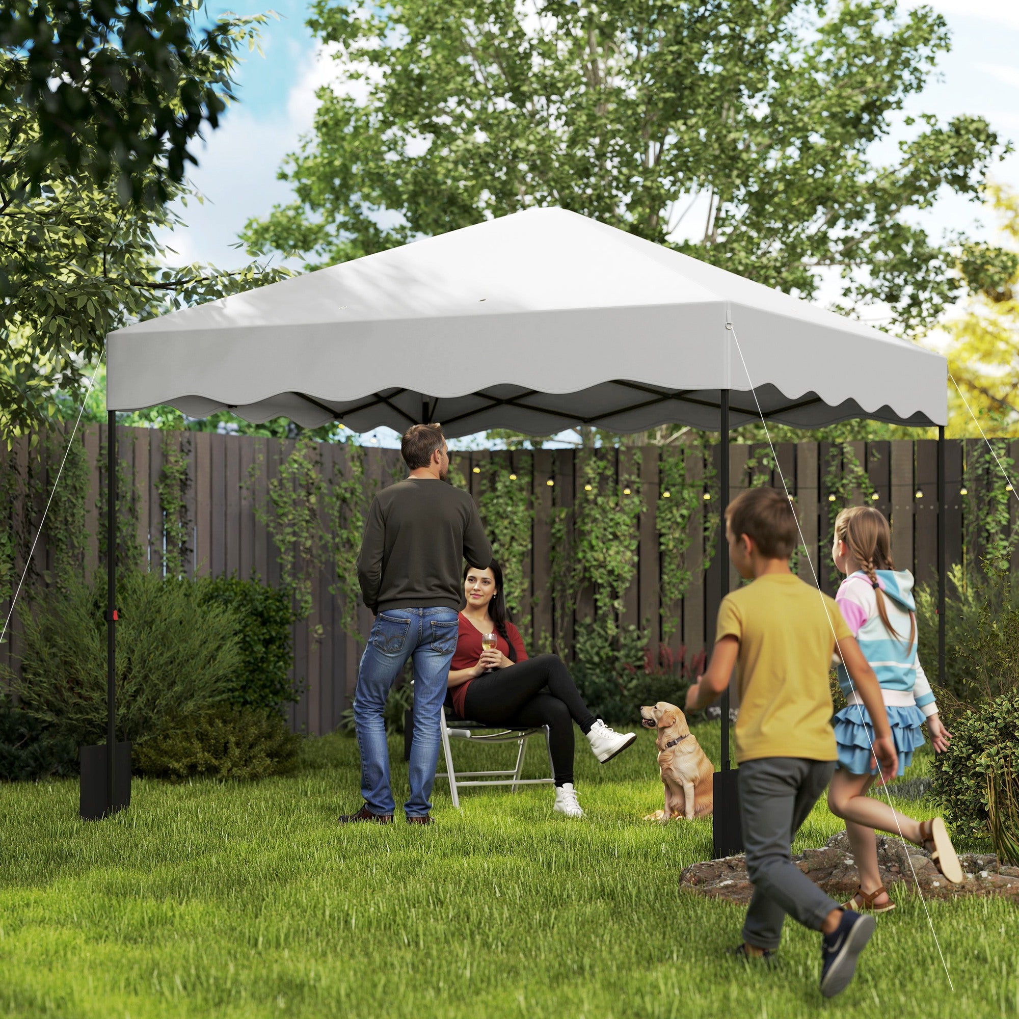 Pop-up Foldable Gazebo 3x3 m Foldable Canopy with UV 50+ Protection Adjustable Height Sandbag and Wheeled Bag for Camping Parties White