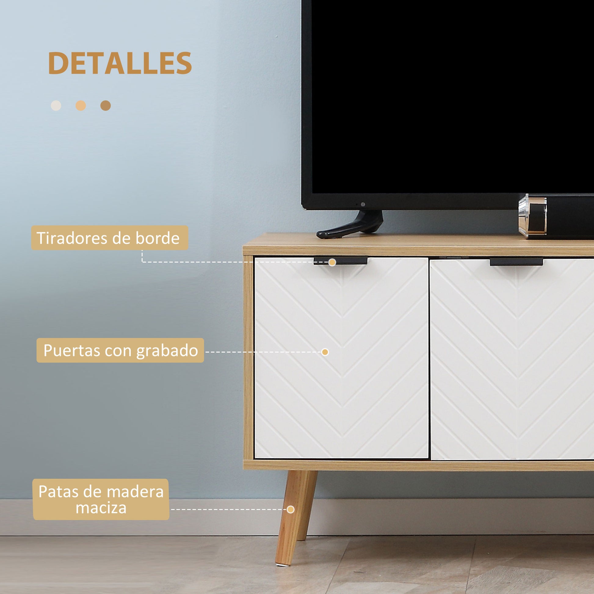 Modern TV Stand TV Console with 2 Doors and 2 Storage Shelves for TVs up to 46" for Bedroom 110x39x48.8 cm Natural and White