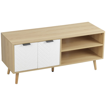 Modern TV Stand TV Console with 2 Doors and 2 Storage Shelves for TVs up to 46" for Bedroom 110x39x48.8 cm Natural and White