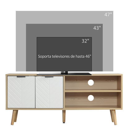 Modern TV Stand TV Console with 2 Doors and 2 Storage Shelves for TVs up to 46" for Bedroom 110x39x48.8 cm Natural and White