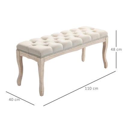 Upholstered Bench Seat Chest Shoe Bench Piano Bench Vintage Bed Bench Bedroom Living Room Hallway Rubberwood Linen Beige 110 x 40 x 48 cm