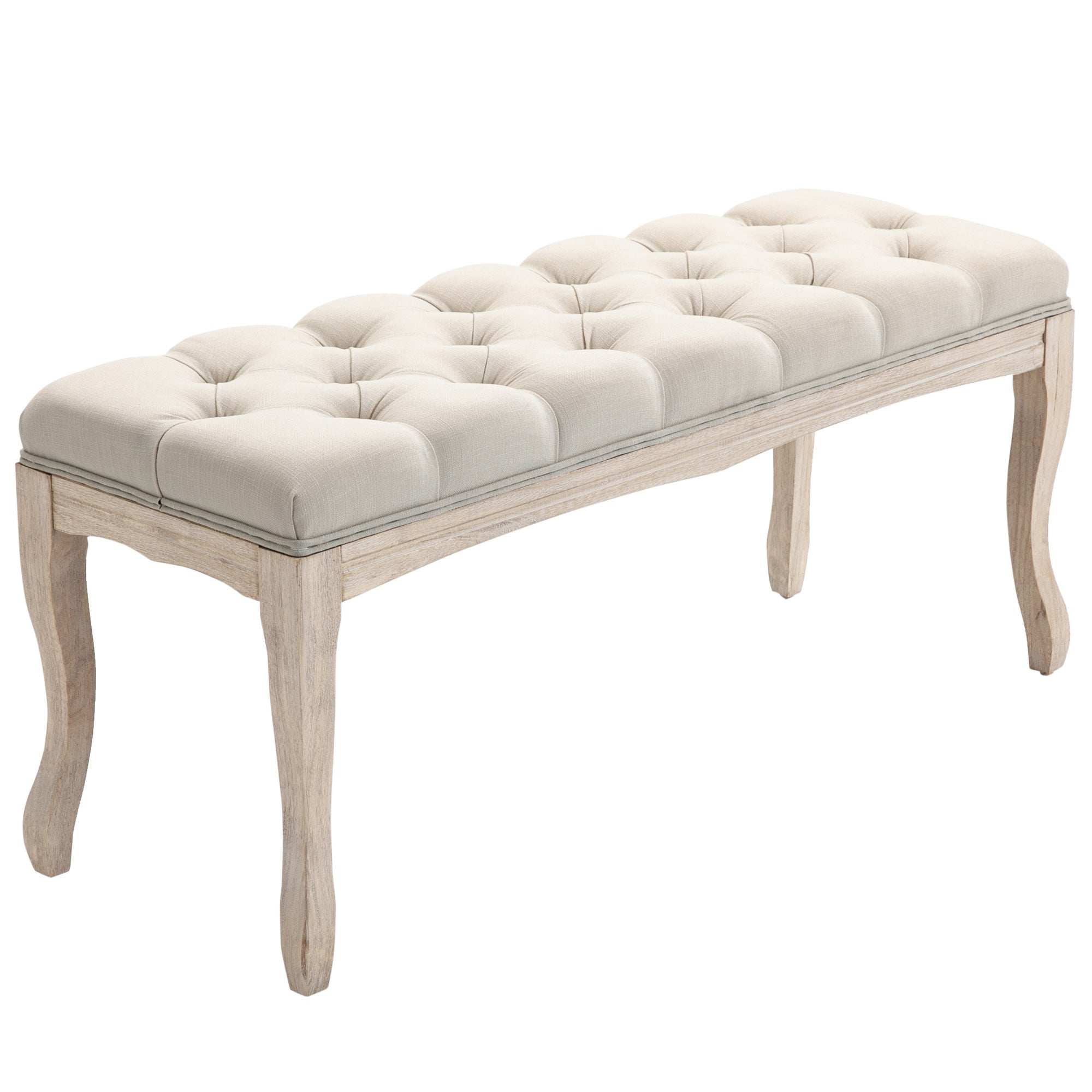 Upholstered Bench Seat Chest Shoe Bench Piano Bench Vintage Bed Bench Bedroom Living Room Hallway Rubberwood Linen Beige 110 x 40 x 48 cm