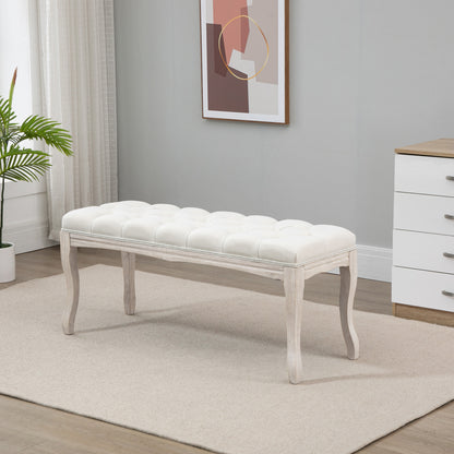 Upholstered Bench Seat Chest Shoe Bench Piano Bench Vintage Bed Bench Bedroom Living Room Hallway Rubberwood Linen Beige 110 x 40 x 48 cm