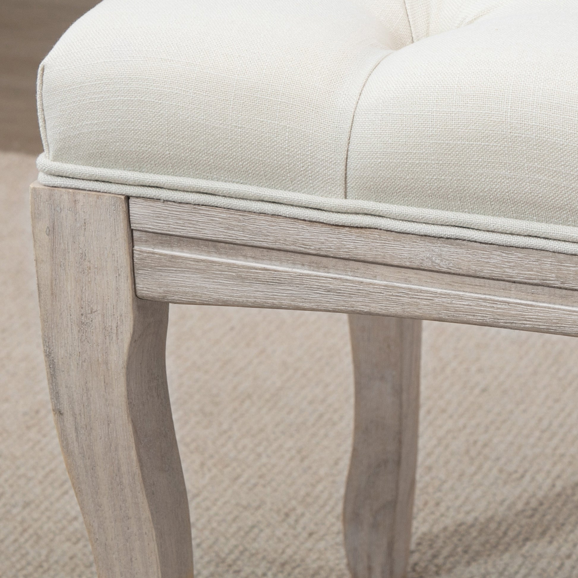 Upholstered Bench Seat Chest Shoe Bench Piano Bench Vintage Bed Bench Bedroom Living Room Hallway Rubberwood Linen Beige 110 x 40 x 48 cm